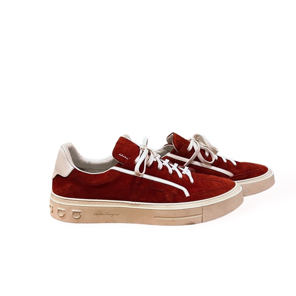 Salvatore Ferraragamo Mens Red Suede Laced Sneakers - Picture 1 of 8